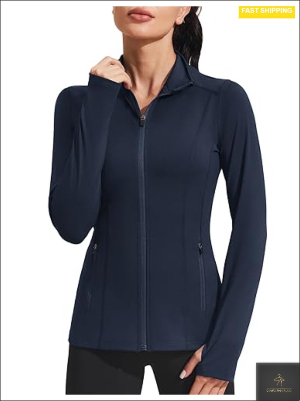 Slim Fit Full Zip Athletic Jacket with Thumbholes Women's Workout Track Jacket